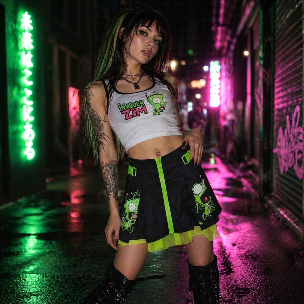 Invader Zim GIR Pleated Mini Skirt Size S NWT Y2K Alt Hot Topic Cyber Rave Goth
